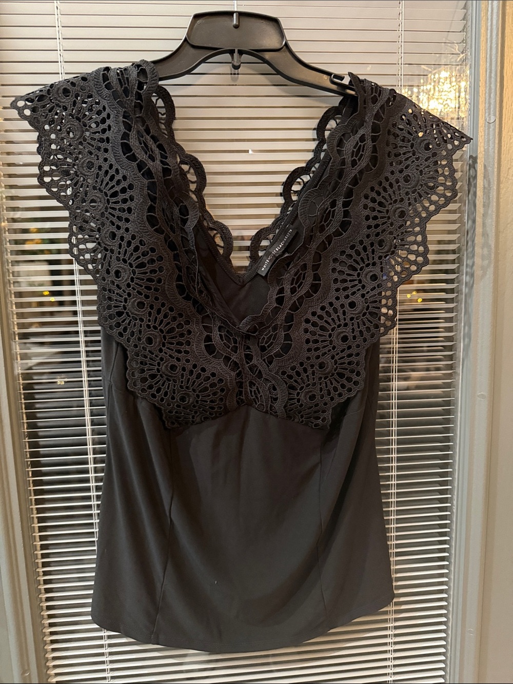 White House Black Market Black Crochet Lace V-Neck Chemise